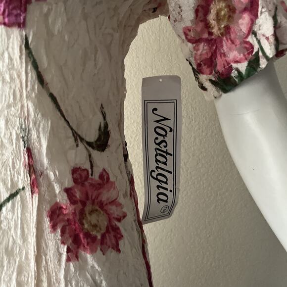 VTG Nostalgia 90s Cottagecore Dress Medium Floral Lace Mesh Layered Maxi Boho - Picture 14 of 16